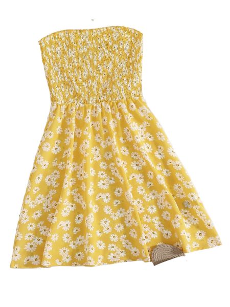 

allover floral print shirred tube dress j93n#, Black;gray