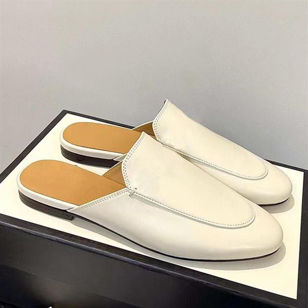 

luxury designer casual womens slipper genuine leather classics buckle women flat lazy lefu shoes ladies outdoor lawn shoe us size 307b, Black