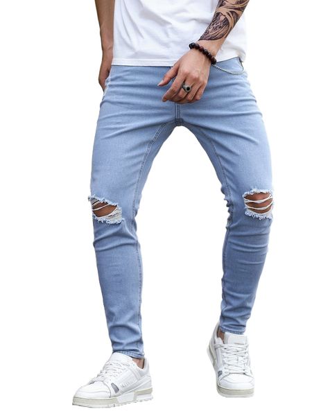 

men ripped slant pocket jeans l6ni#, Blue