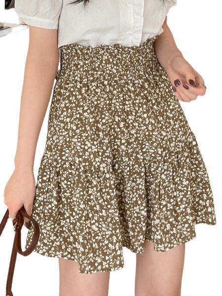 

dazy plant print paperbag waist skirt s1uy#, Black