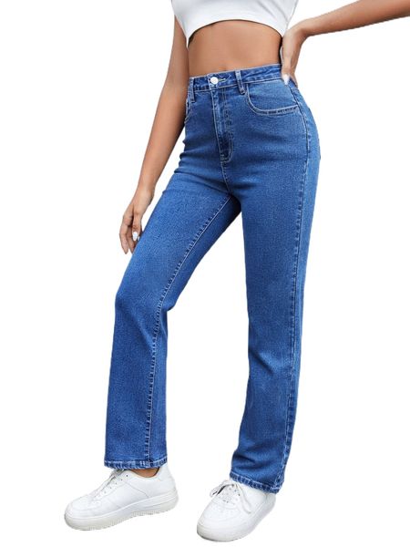 

high waist slant pocket jeans 17zq#, Blue