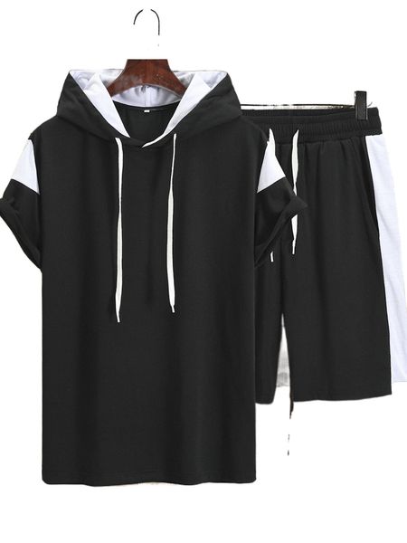 

men drawstring hooded tee with athletic shorts s6ai#, Gray