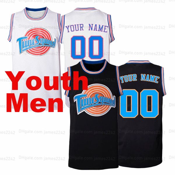 Custom Men Youth Kids Space Jam Tune Squad Squad Basketball Jersey Ed White Black Qualquer Nome Número Personalize