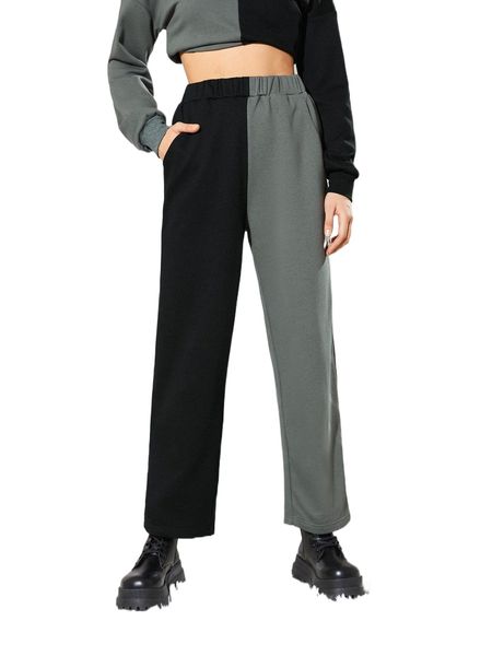 

x leng chin slant pocket two tone sweatpants u9pa#, Black;white