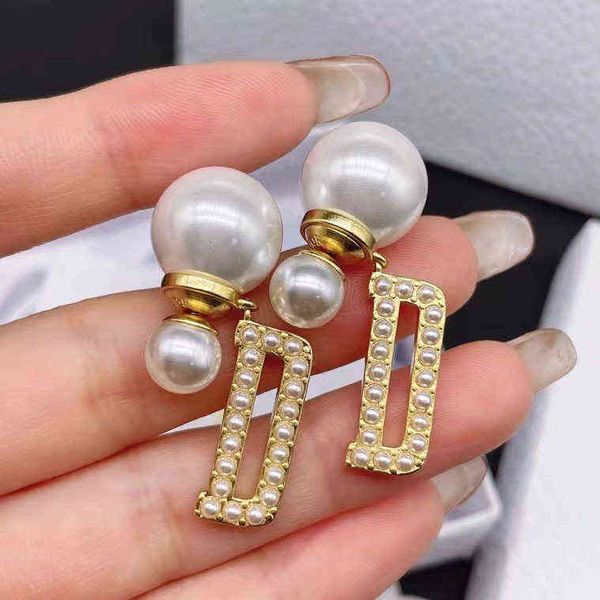 

outlet gold letter earrings new red back hanging pearl earrings mr48, Golden