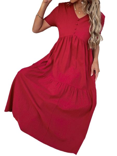 

solid ruffle hem smock dress v2zj#, Black;gray