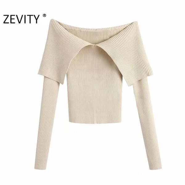 

zevity new women slash neck solid color slim knitting sweater femme chic basic long sleeve casual pullovers brand lj201124, White;black