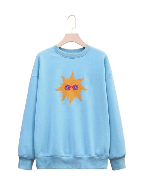 

x hellomoon drop shoulder cartoon graphic sweatshirt f9er#, Black
