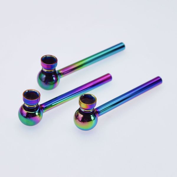 Colorido arco -íris ótimo tubo de revestimento pirex vidro seco erva tabaco tigela tigela de metal tigela de óleo tubo unhas dicas de unhas portátil cigarro fumando handpipes dhl grátis