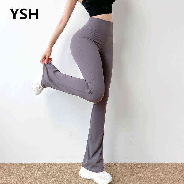 

yushuhua solid color women sports pants micro flared pants fitness yoga legging outdoor wear sunscreen breathable quick-dry t220725, White;red