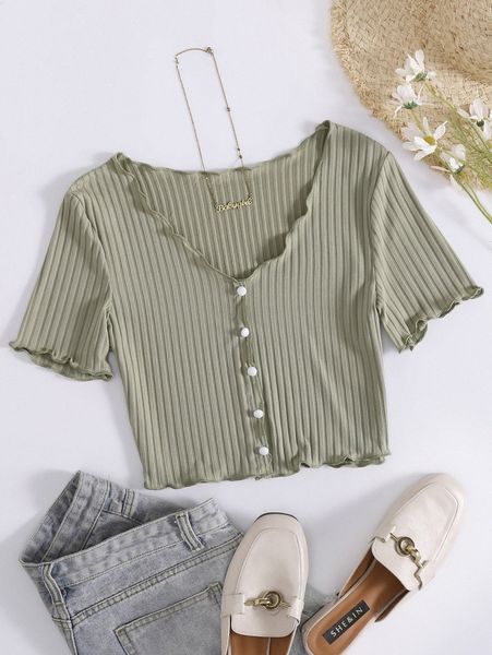 

lettuce trim button front tee h3by#, White