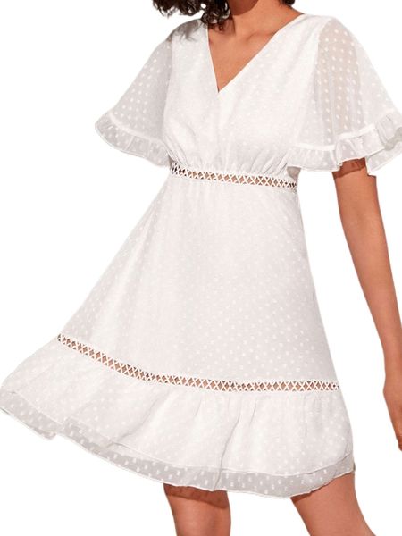 

swiss dot butterfly s.leeve r.uffle h.em c.hiffon d.ress w99z#, Black;gray