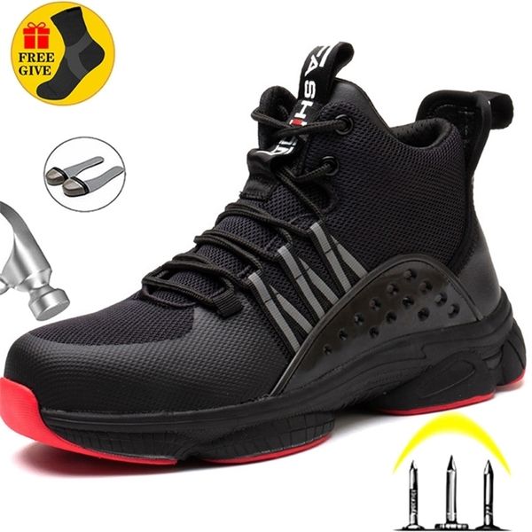 

plus size 49 50 men lightweight safety shoes work boots indestructible sneakers antismash steel toe male 220718, Black
