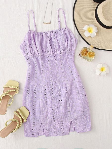 

ruched bust split hem schiffy cami dress m51i#, Black;gray