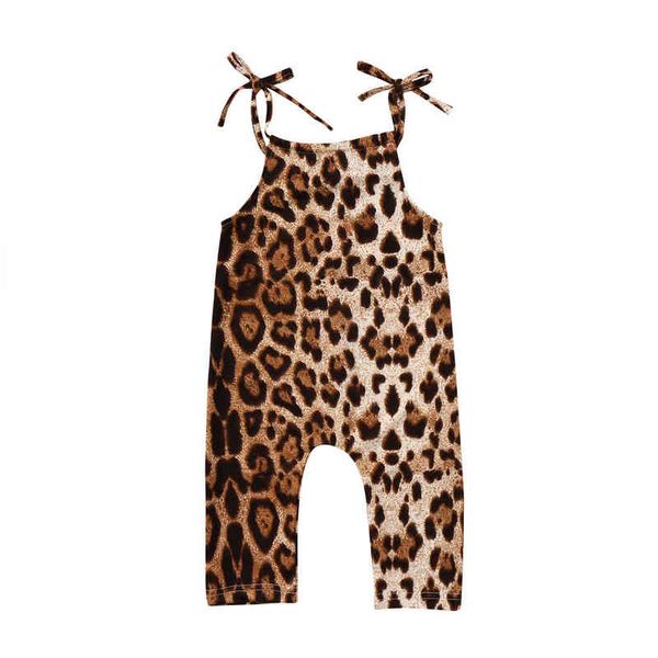 Estate infantile del bambino delle ragazze dei capretti senza maniche bowknot spallacci leopardo bretelle pagliaccetto tuta set estate taglia 0-24 m G220521