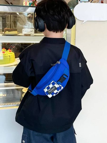 

boys two tone checkered pattern letter patched detail waist bag she