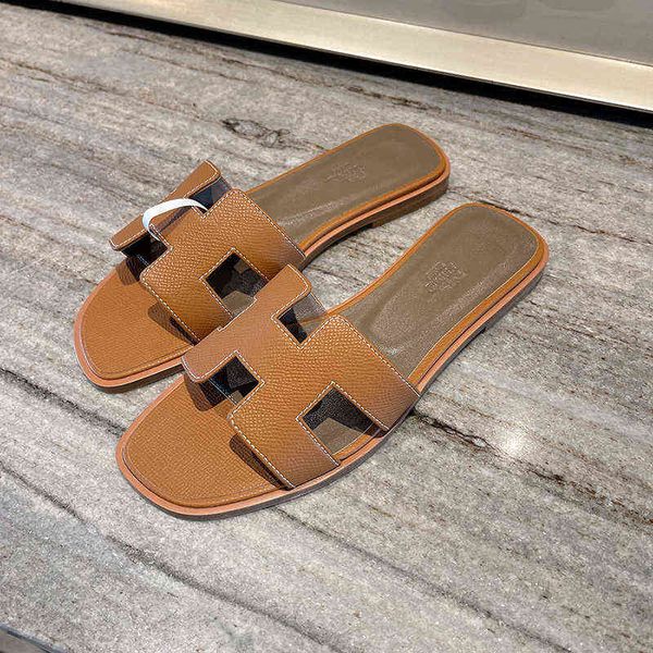 

designer slippers luxury sumi h original cowhide oran slippers epsom leather flat bottom casual sandals are all hand-made, Black