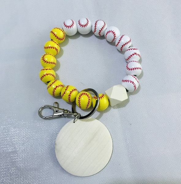 Altre arti e mestieri Rugby Calcio Pallacanestro Baseball Grano Perline di legno Woods Card Hand Channeling Keychain Print Woodes Bead Bracelet