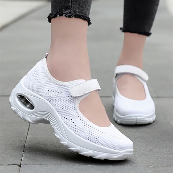 

air cushion flat shoes women mesh sneakers breathable women shoes increase ladies casual shoes zapatos de mujer 35-42 220817, Black;white