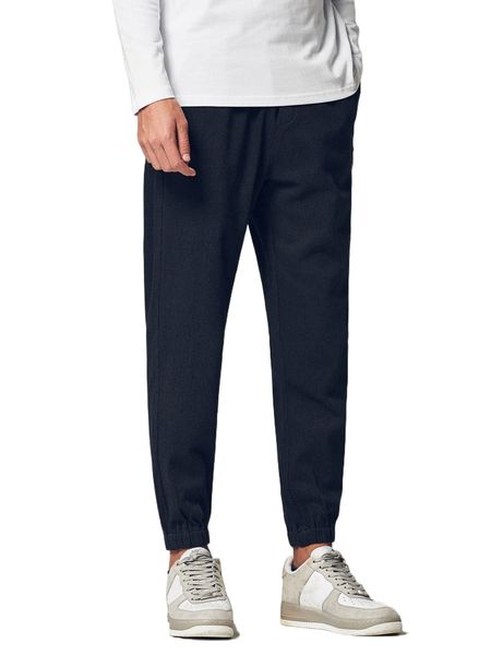 

men patched detail pants a10i#, Black