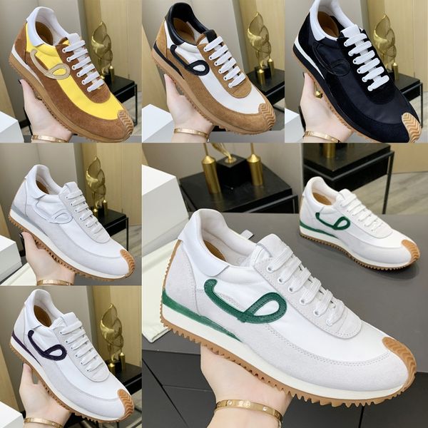

spain luxury loewey mens running shoes suede and nylon heel height 2.5 fashion trainers honey rubber waves sole embossing anagram flow runne