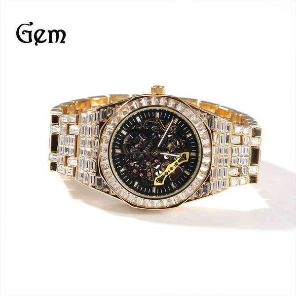 

2022 new fashion mechanical watch hip hop leisure sports diamond men's watch, Slivery;brown