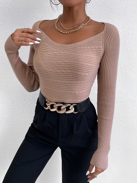 

cable knit sweetheart neck sweater a45t#, White;black