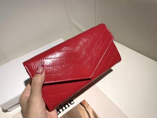 

men and women wallet card leather designer famous brand long european and american style matching box size 19-10-2cm, Red;black