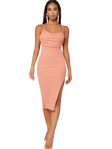 

draped front slit thigh cami dress z0zd#, Black;gray