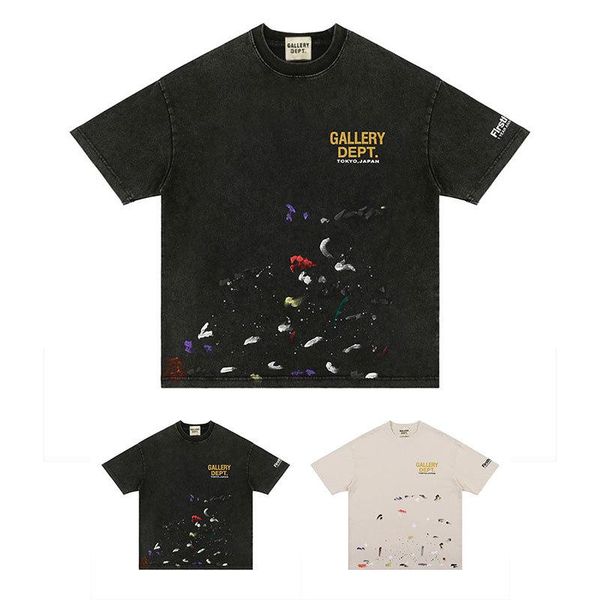 

men's t-shirts 2022 fashion design hand-splashed ink lettering washed vintage short-sleeved t-shirt man, White;black