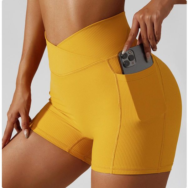 

cross waist head hip lifting yoga shorts pocket cycling running fi pants high waist tights exercise shorts