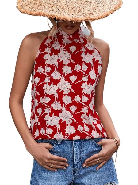 

allover floral print halter g27e#, White