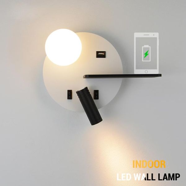 Lampada da parete Luce con interruttore Camera da letto Illuminazione interna Comodino USB LED Lettura Sfera di cristallo Sconce LuminariaWall