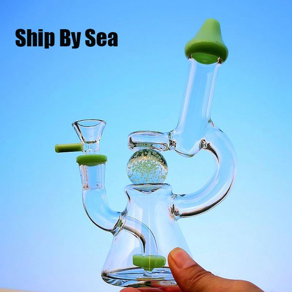 Nave per mare 14mm Giunto femmina Glow In The Dark Narghilè Bong in vetro con ciambella a fessura Perc Dab Rigs Soffione doccia Percolatore Oil Rig con ciotola XL-341