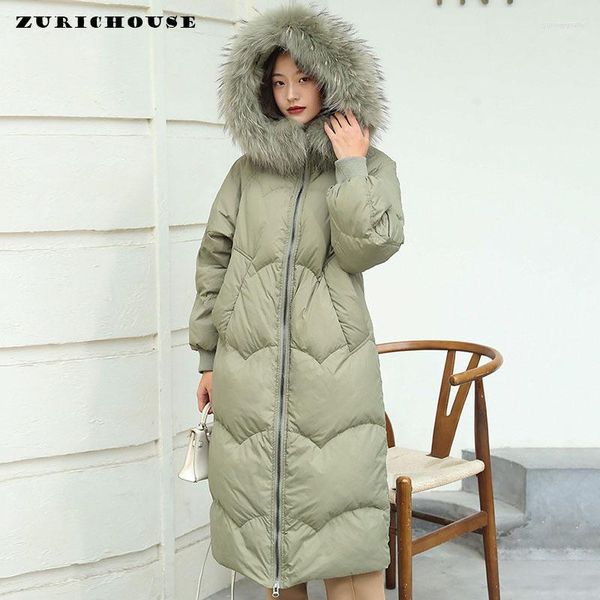 Women Down Down Parkas Zurichouse 2022 Compolado Long Winter Puffer Jacket Women Women Luxury Raccoon Sur Collar feminino quente 90% de pato branco Coat Guin2