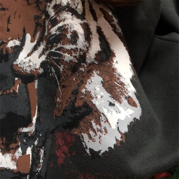 Felpa con cappuccio da donna Felpa con cappuccio girocollo Felpa a maniche lunghe stampata con testa di tigre 201203