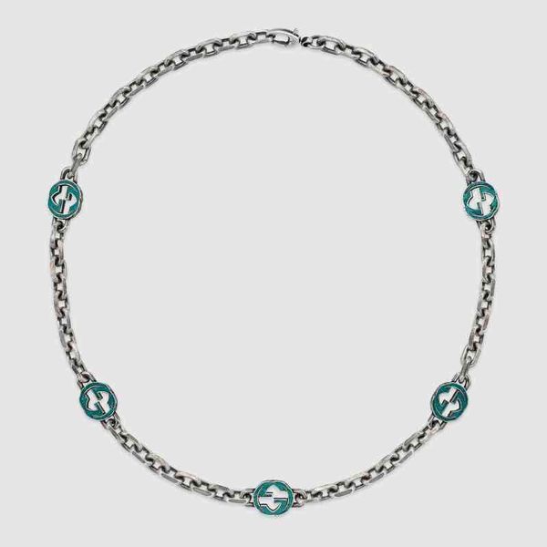 

enamel green necklace bracelet interlocking old men's and women's sweater chain, Silver