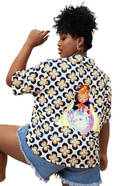 

x kymmadoodles plus floral & figure graphic blouse d0mg#, Black