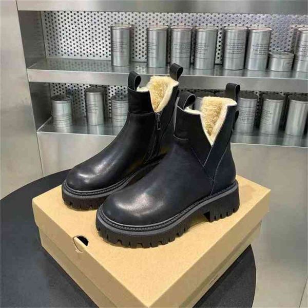 

boots pure wool cotton boots martin with plush thick bottom northeast fur integrated snow women, Black