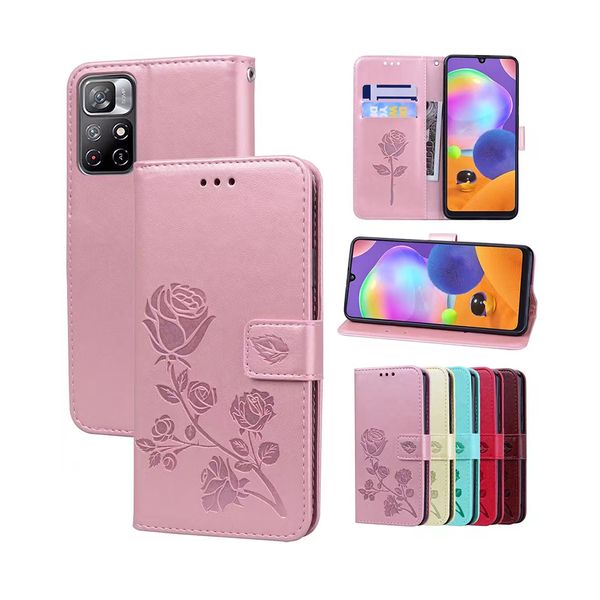 Estação de celular de couro rosa fluxo para samsung s22 s21 s20 plus Ultra A13 A33 A53 A73 A12 A32 A42 A52 A72 Prova à prova de capa protetora com slot de cartão