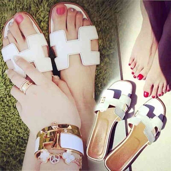 

designer h slippers leather erme women slippers wear in summer versatile net red one-line travel beach sandals flat bottomed white h, Black