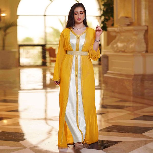

ramadan eid mubarak satin evening dresses for women abaya dubai turkey islam pakistan muslim sets dress robe arabe femme kaftan, Red