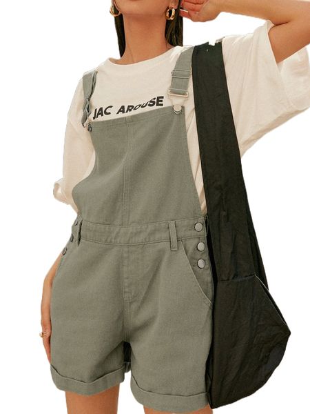 

dazy roll hem slant pocket denim overall jumpsuit b29i#, Black;white