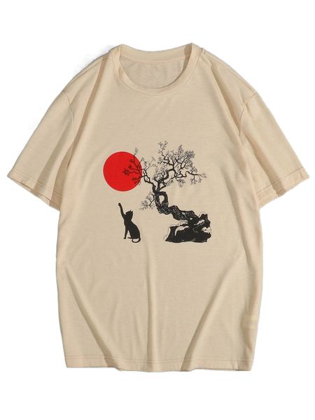 

men sun & cat print tee a3fm#, White;black