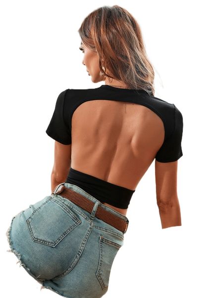 

solid backless crop tee j7oa#, White