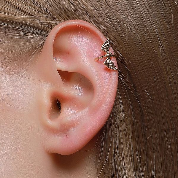 

halloween bat wing no hole clip on earring back gothic style copper u-shaped ear cuff clips europe festival gift animal non piercing earring, Silver