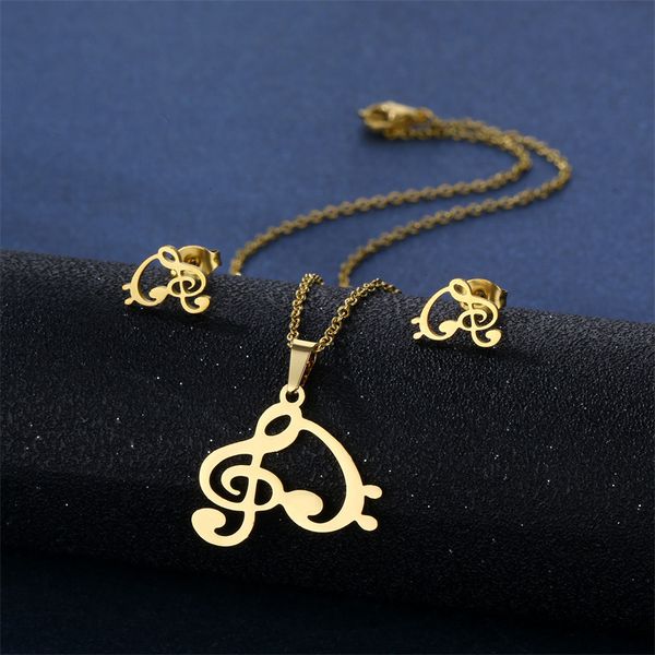 Set di collana con note a forma di cuore Orecchini pendenti con simbolo musicale da donna in acciaio inossidabile Catena della clavicola Gioielli di moda Regalo commemorativo