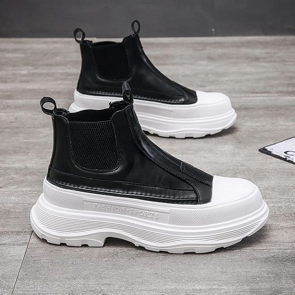

men's athleisure shoes platform raised boots high trendset chelsea boots, Black