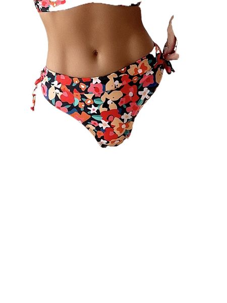 

random floral print drawstring side bikini panty 45gy#, White;black