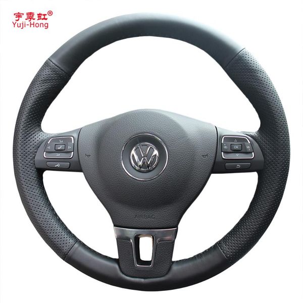 

yuji-hong artificial leather steering wheel covers case for volkswagen vw cc tiguan passat touran golf 6 hand-stitched cover275s
